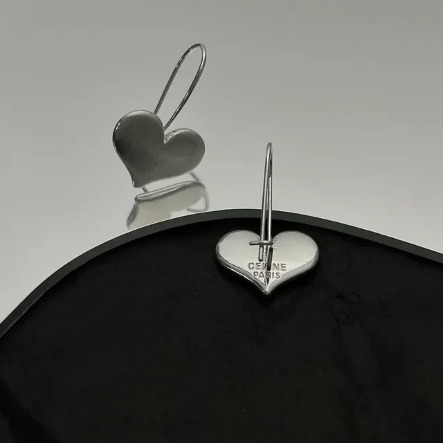 Polished Silver Heart-Shaped Wire Hook Earrings 2