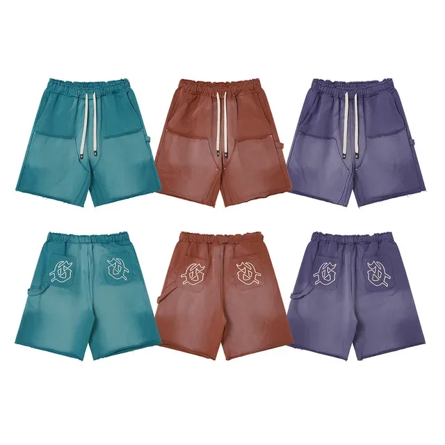 Shorts morado y azul con cintura elástica y bolsillos de parche 2