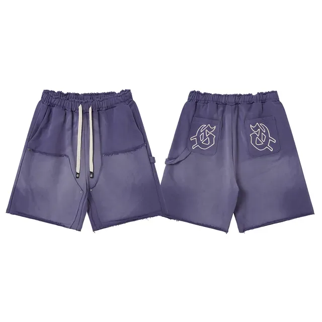 Shorts morado y azul con cintura elástica y bolsillos de parche 4