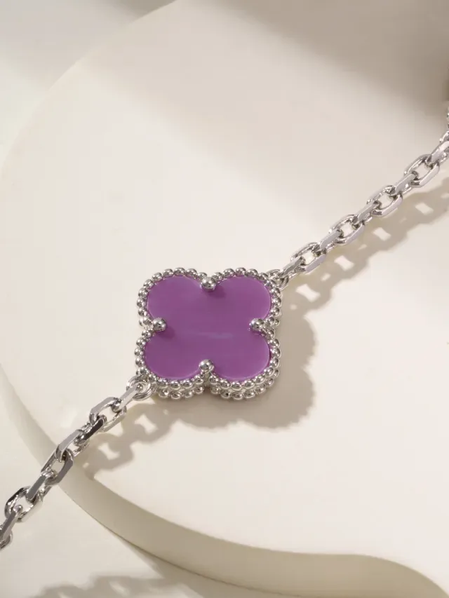 Bracelet Charm Trèfle Émaillé Violet 4