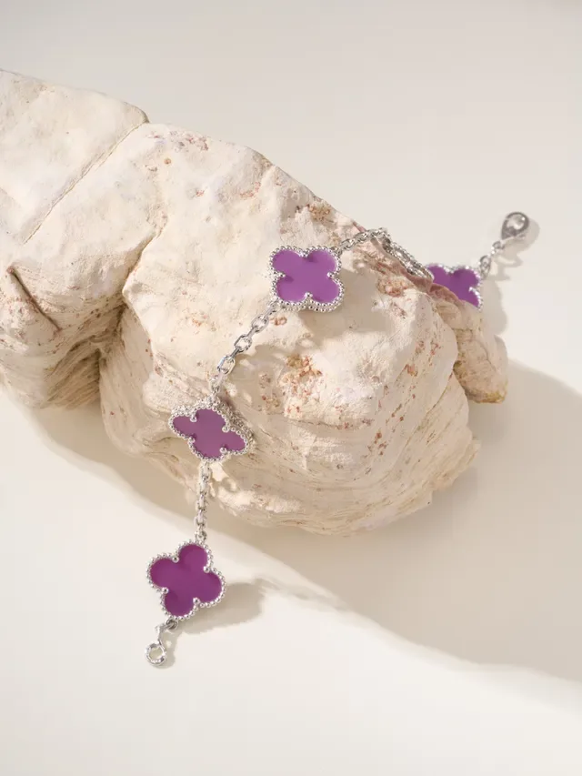 Bracelet Charm Trèfle Émaillé Violet 8