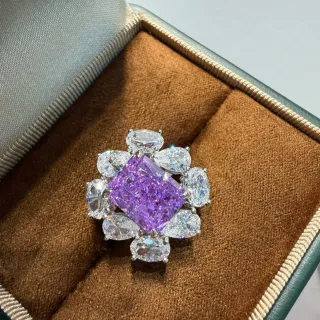 Purple Square-Cut Gemstone Halo Cluster Ring