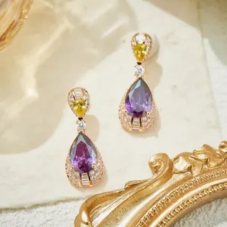 Brincos roxo e amarelo pear-cut drop multi-pedra design