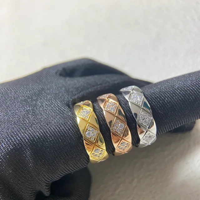 Quilted Pavé Diamond-Set Gold Tone Rings 2