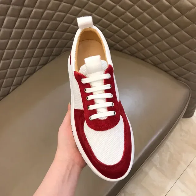 Red and White Suede Mesh Panel Low-Top Lifestyle Sneaker 4