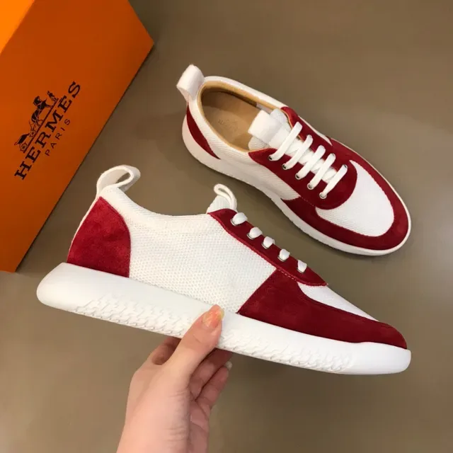 Red and White Suede Mesh Panel Low-Top Lifestyle Sneaker 6