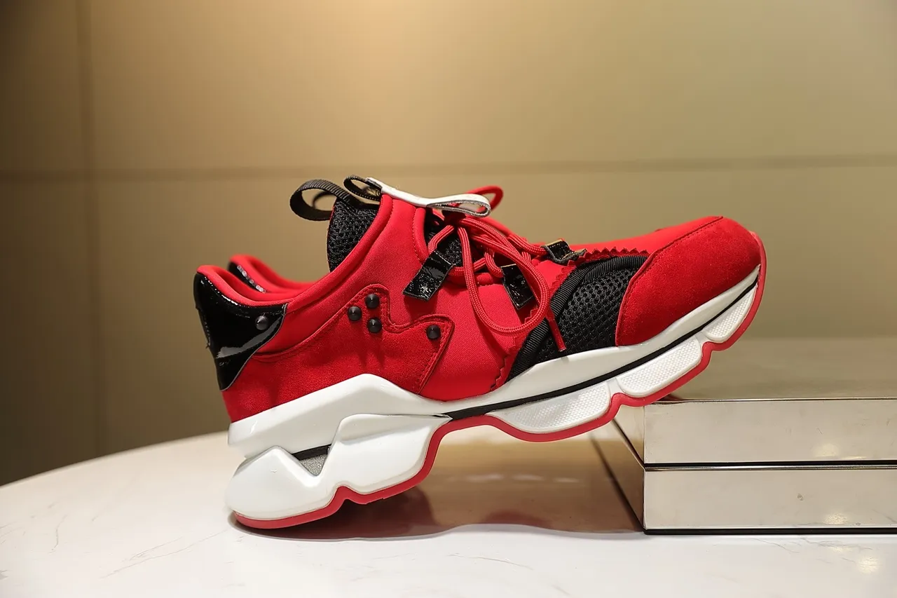 Red Black Sole Suede And Mesh Upper Chunky Sneakers 4