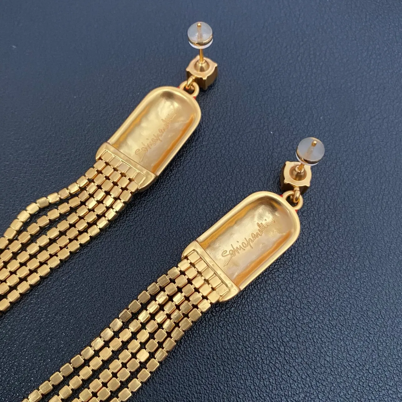 Red Cabochon Crystal Tassel Earrings 2
