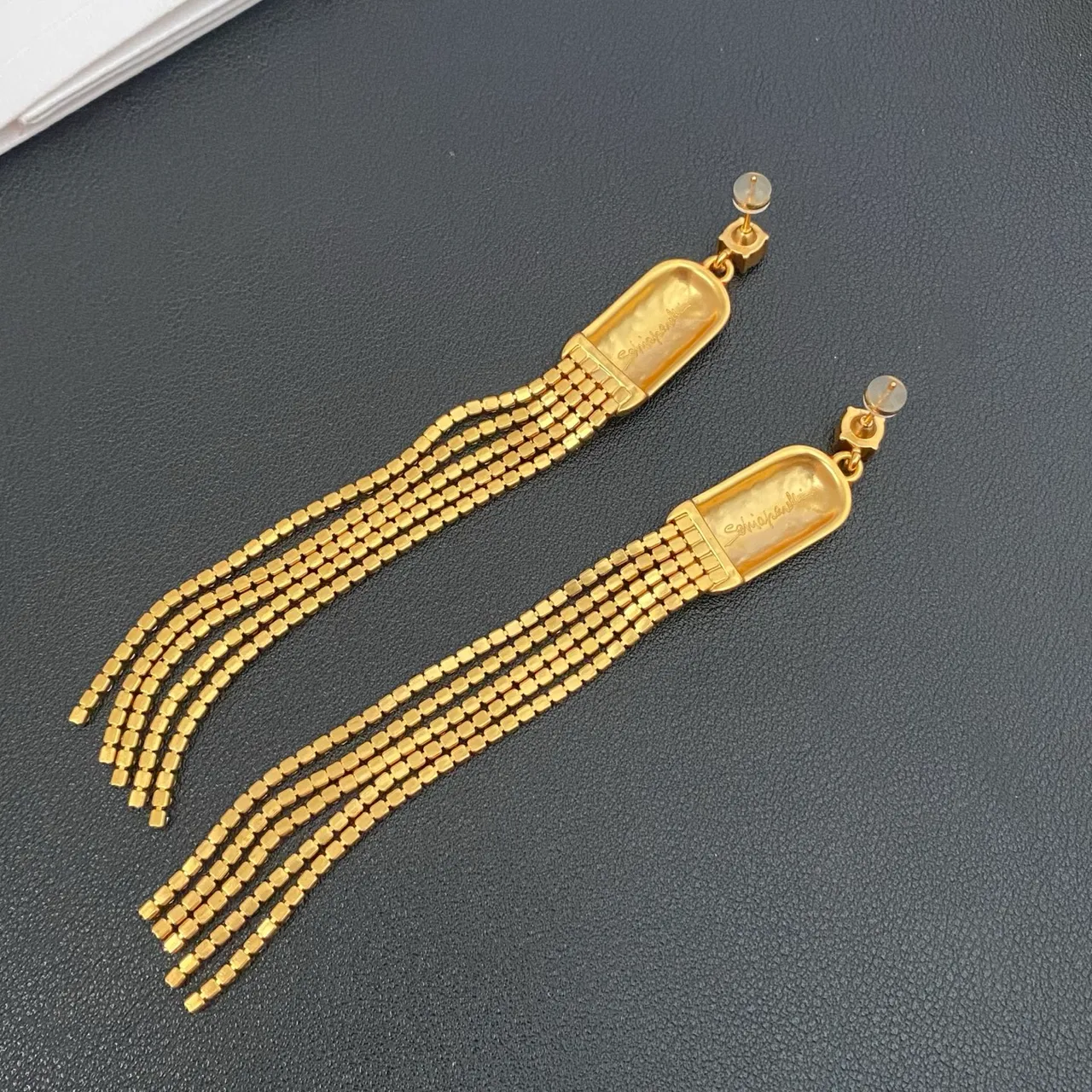 Red Cabochon Crystal Tassel Earrings 3