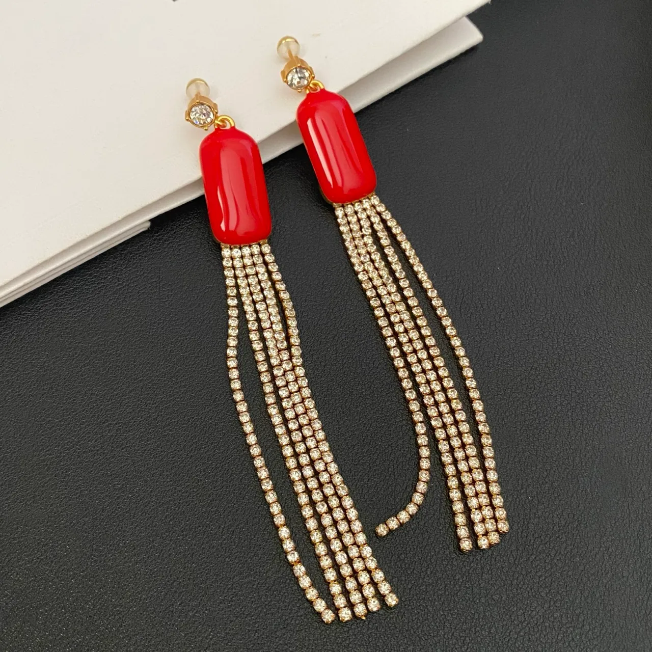 Red Cabochon Crystal Tassel Earrings 6