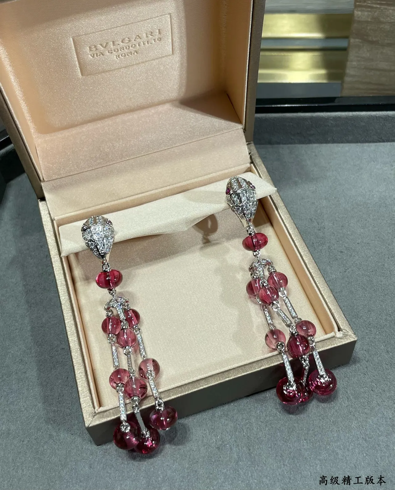 Red Silver Chandelier Multi-Tier Earrings 6