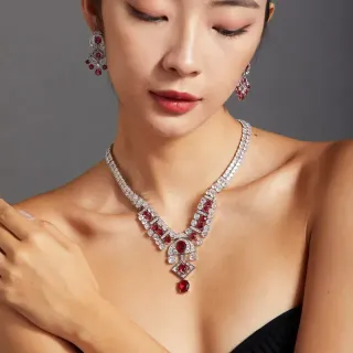 Red Silver High-Jewelry Multi-Stone Necklace