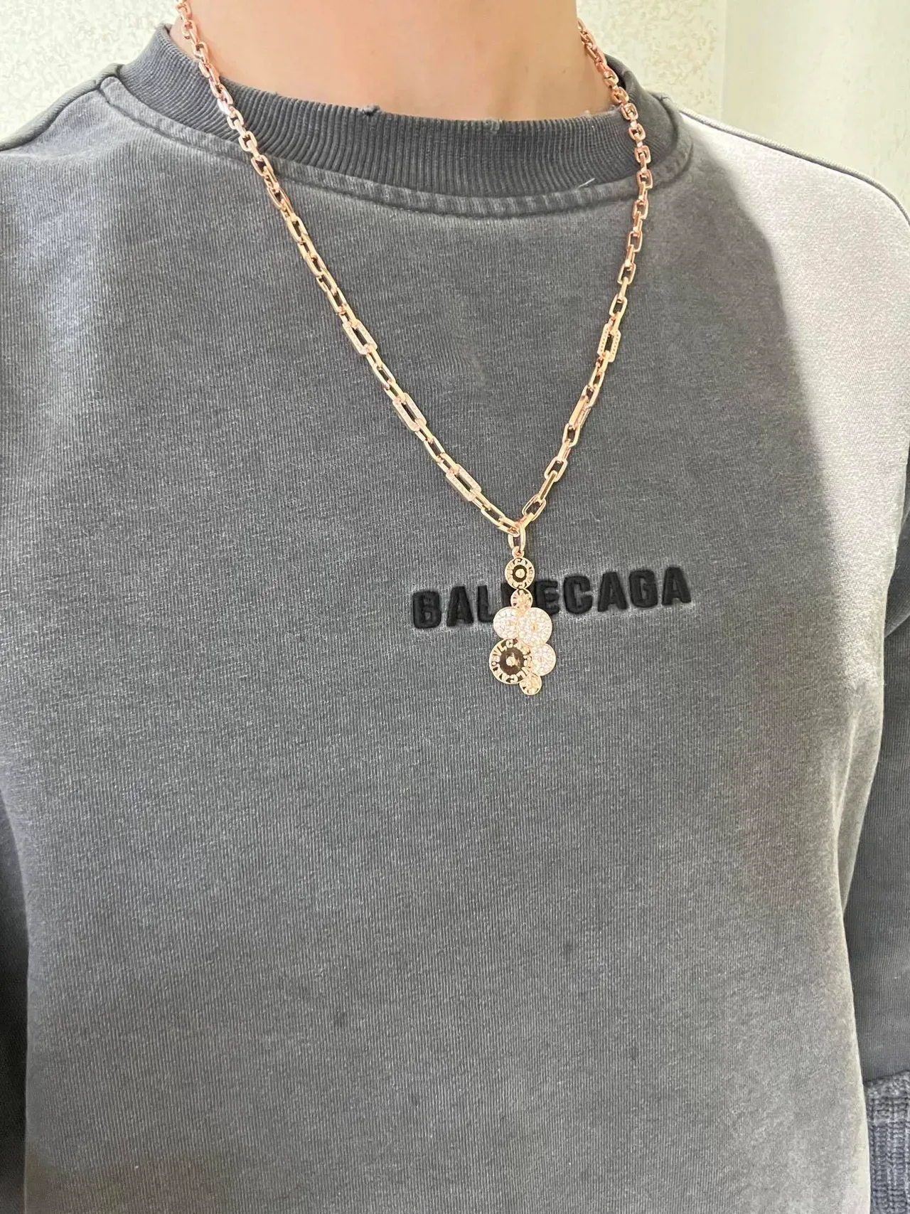 Collier avec Chaîne de Maillons en Or Rose Pavé 8