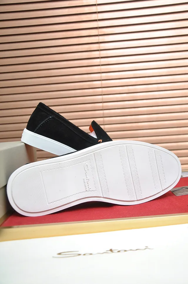 Santoni أسود برتقالي سويد أبيض سول لافر 3