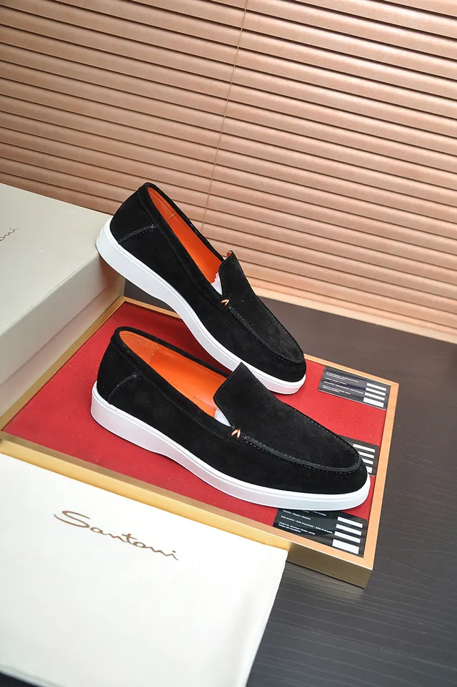 Santoni أسود برتقالي سويد أبيض سول لافر 4