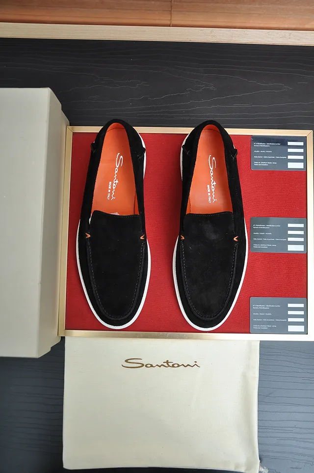 Santoni أسود برتقالي سويد أبيض سول لافر 5