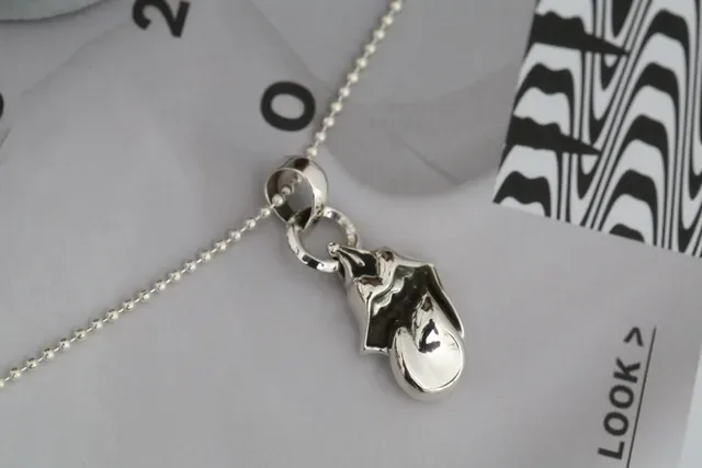 Sculptural Open-Mouth Motif High-Polish Silver Necklace 6
