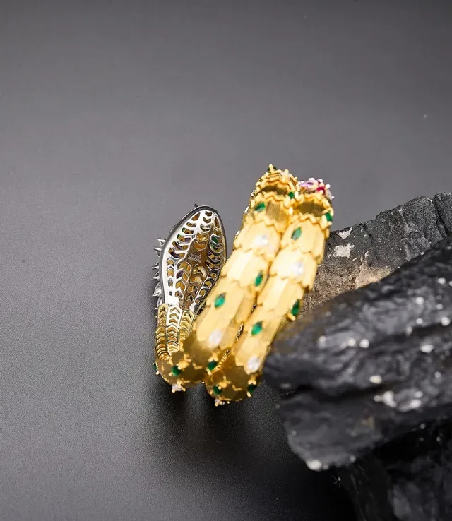 Serpent-Coil Multi-Gem Gold-Tone Bracelet 2