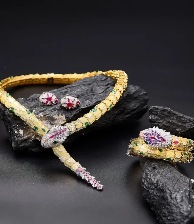 Serpent-Coil Multi-Gem Gold-Tone Bracelet 4