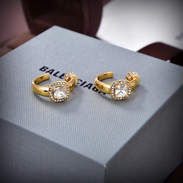 Silver and Gold Tone Cushion-Cut Pavé Halo Open Hoop Rings 4