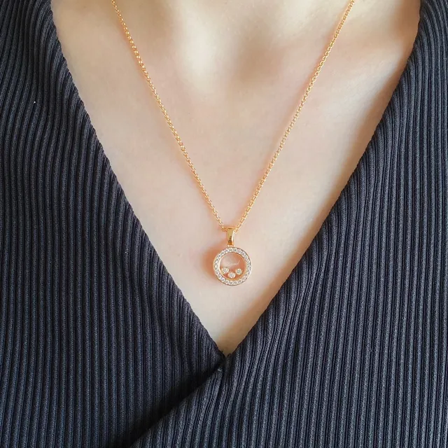 Silver and Gold Tone Rotating Disc Pavé Diamond Bezel Necklace 8