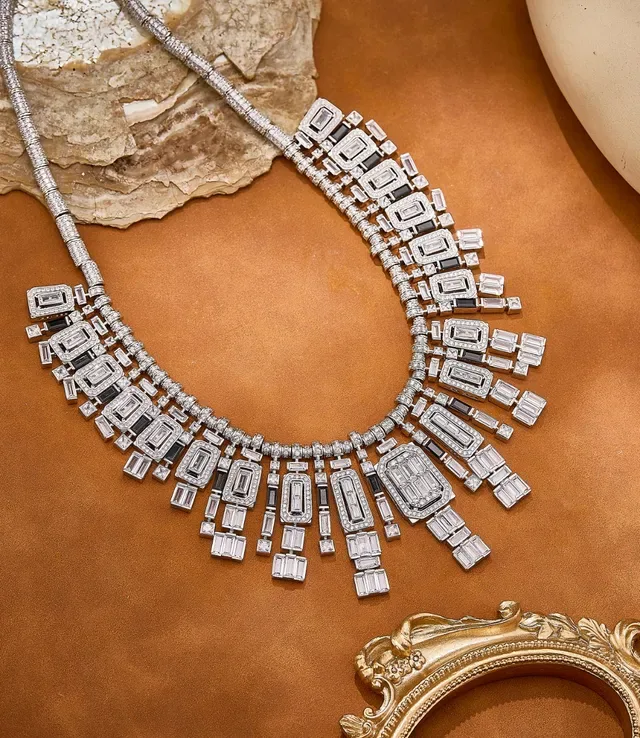 Silver Black Bib-Style Multi-Tiered Necklace 4