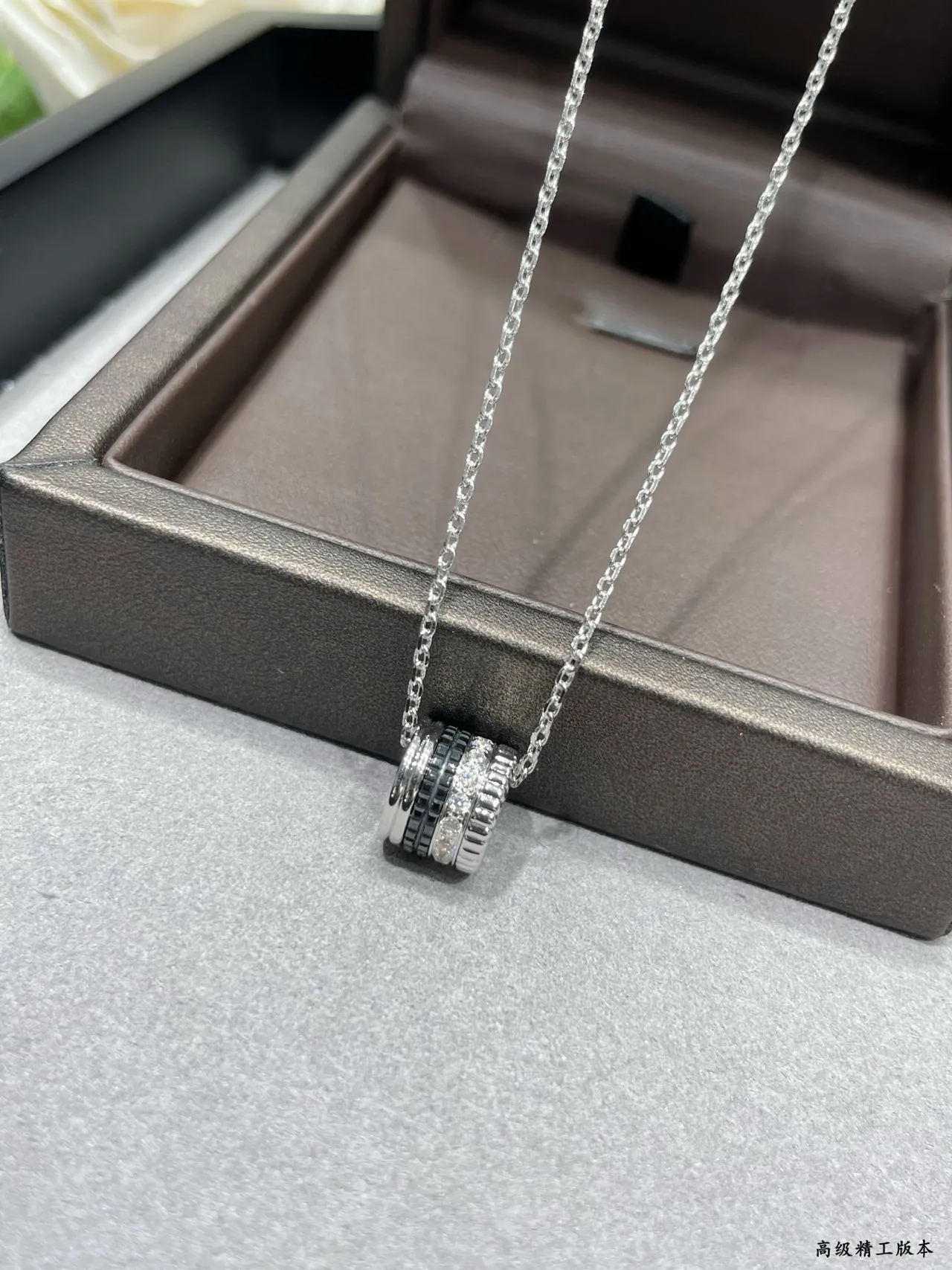 Silver Black Chain Cylindrical Barrel Pendant Necklace 3