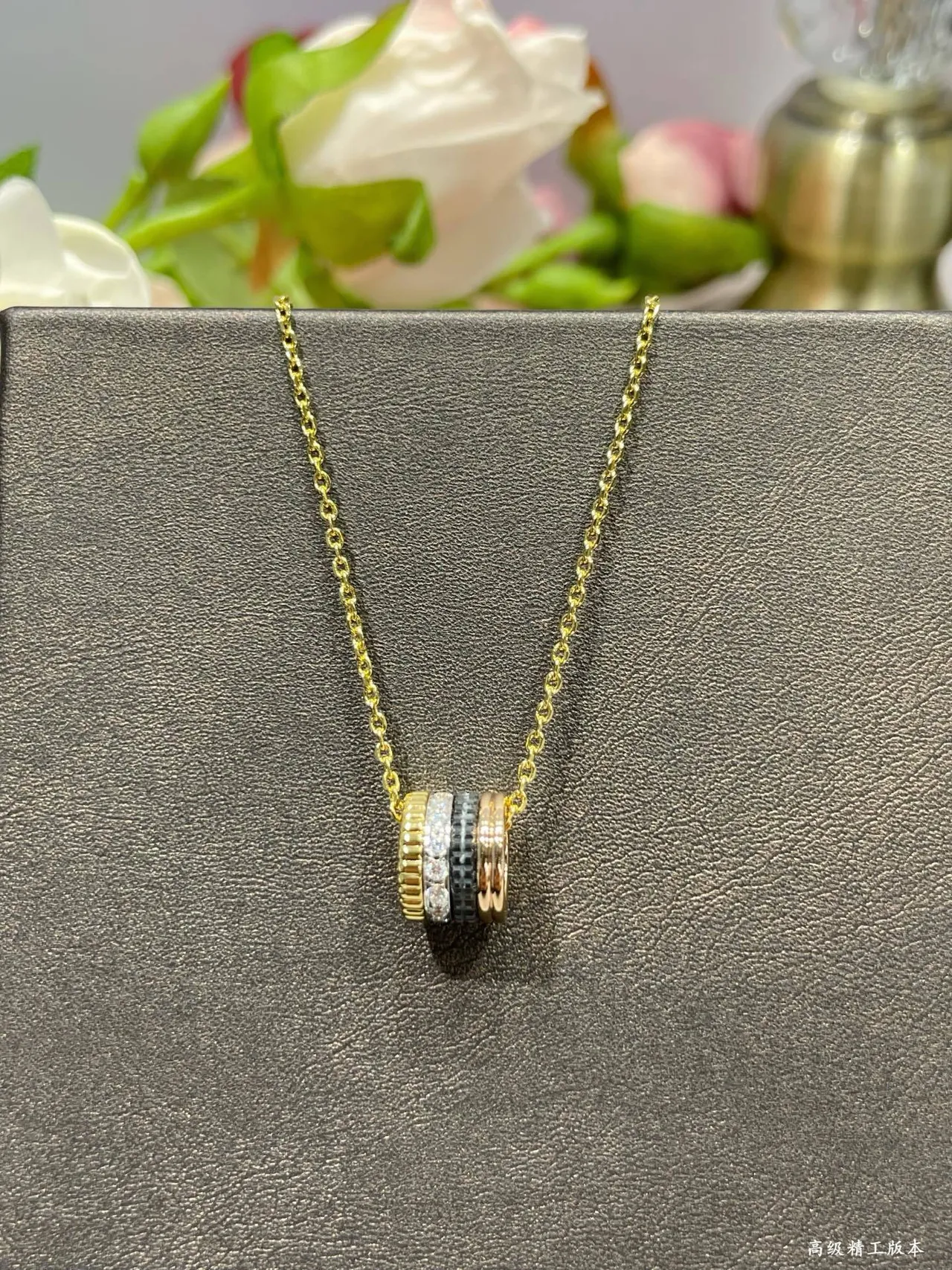 Silver Black Chain Cylindrical Barrel Pendant Necklace 7
