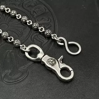 Silver Black Rose-Embossed Spherical Links Polished Necklace 8