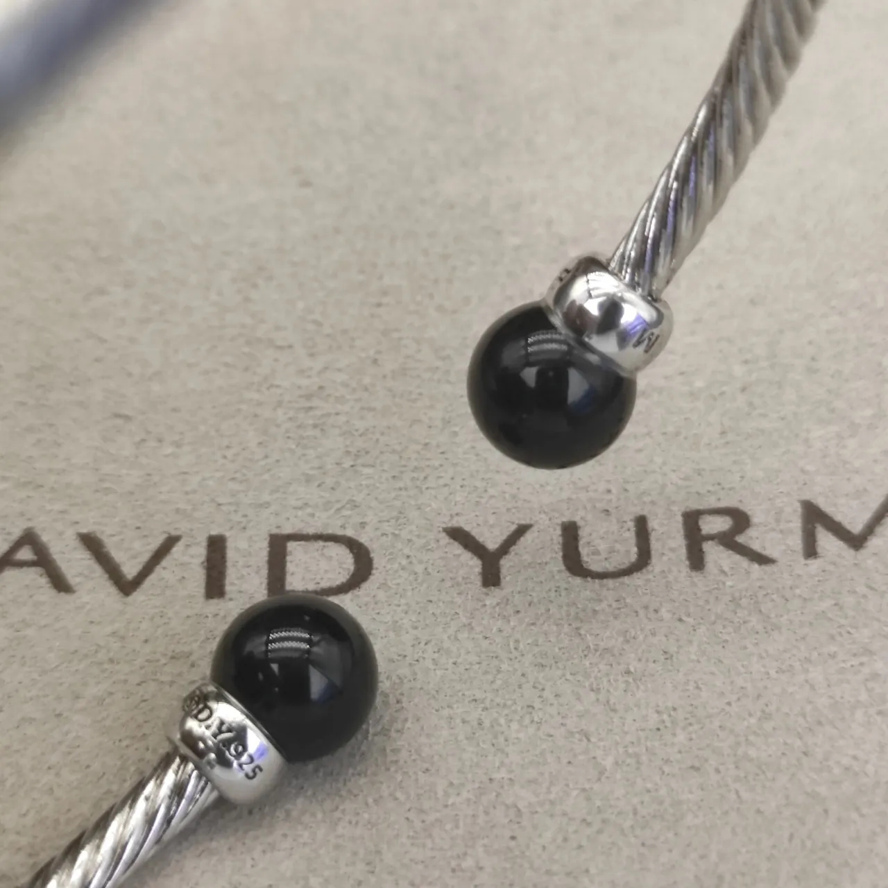 Silver Black Twisted Cable Bead Ends Bracelet 5