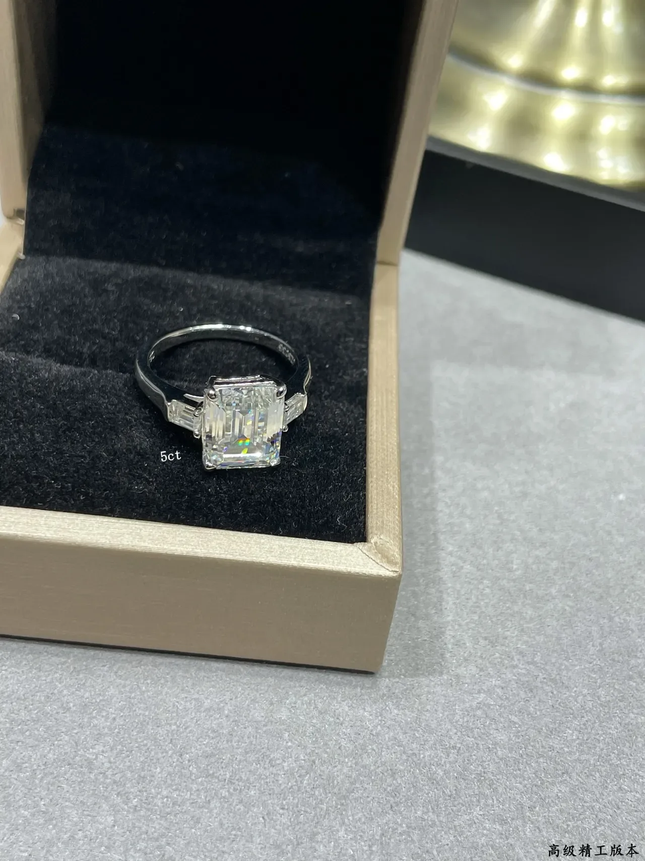 Silver Emerald-Cut Center Stone Tapered Baguette Side Stones Ring 7