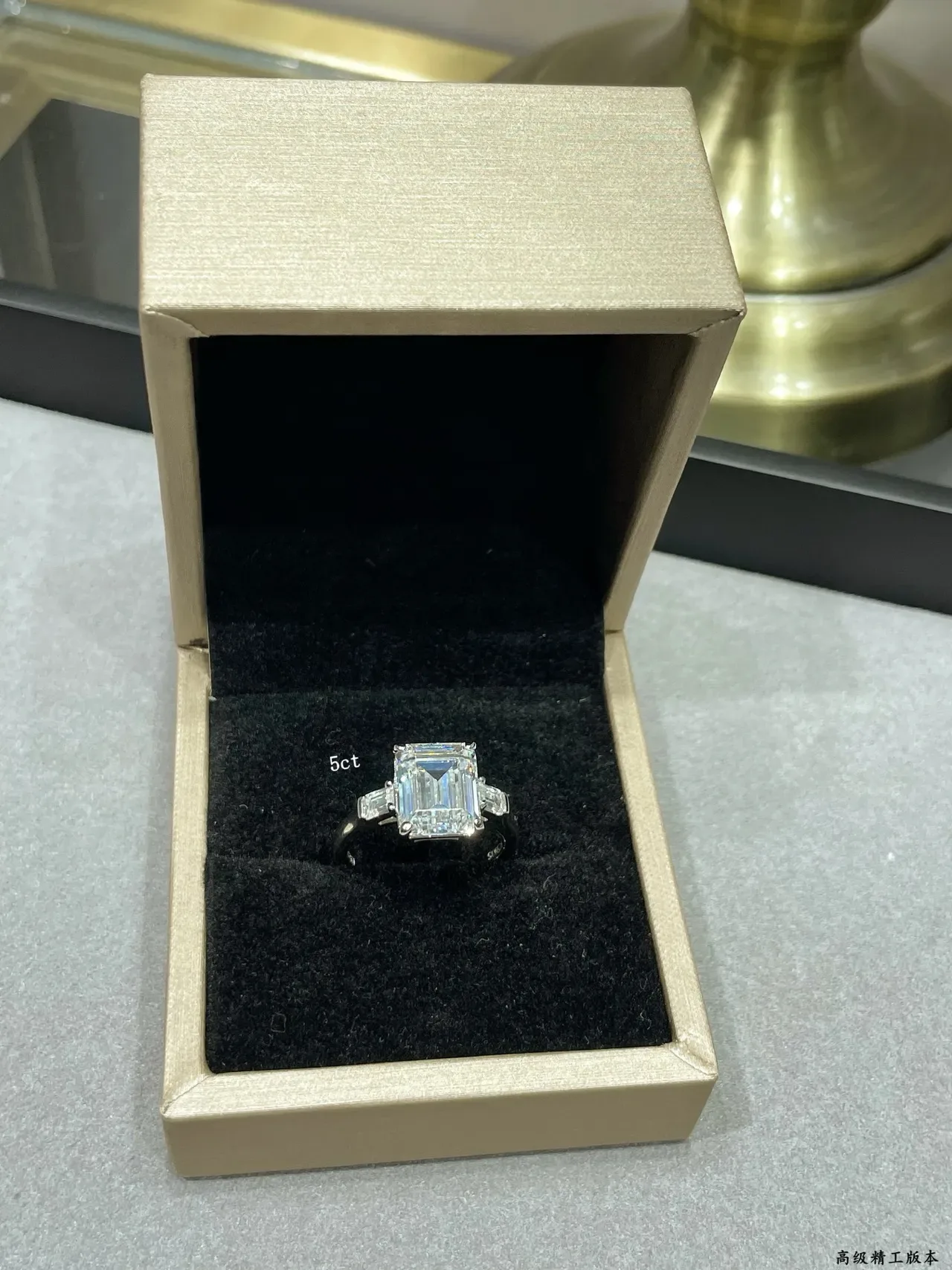 Silver Emerald-Cut Center Stone Tapered Baguette Side Stones Ring 8