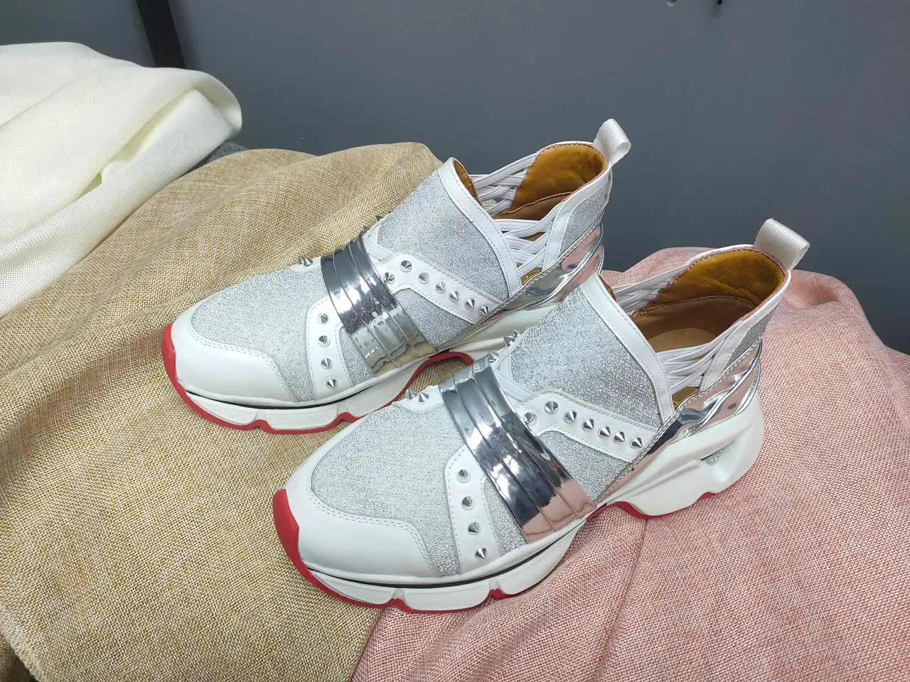 Silver Glitter and Chrome Slip-On Chunky Sneakers 5