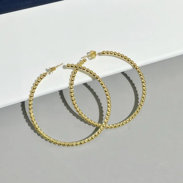 Silver Gold Beaded Surface Hoop Silhouette Earrings 5