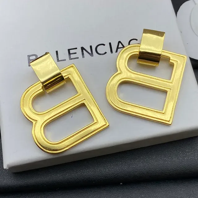 Silver Gold Double-B Monogram Open-Frame Earrings 3