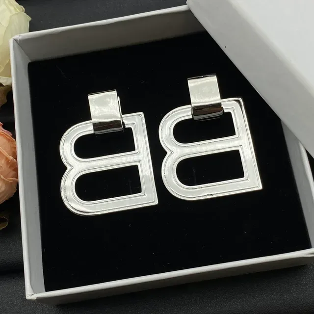 Silver Gold Double-B Monogram Open-Frame Earrings 4