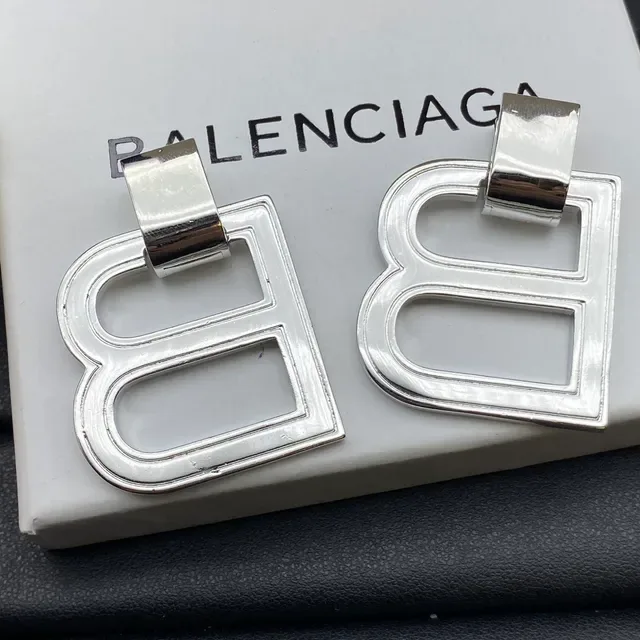 Silver Gold Double-B Monogram Open-Frame Earrings 5