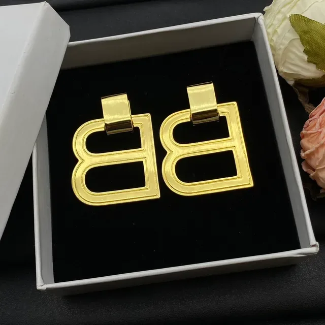 Silver Gold Double-B Monogram Open-Frame Earrings 6