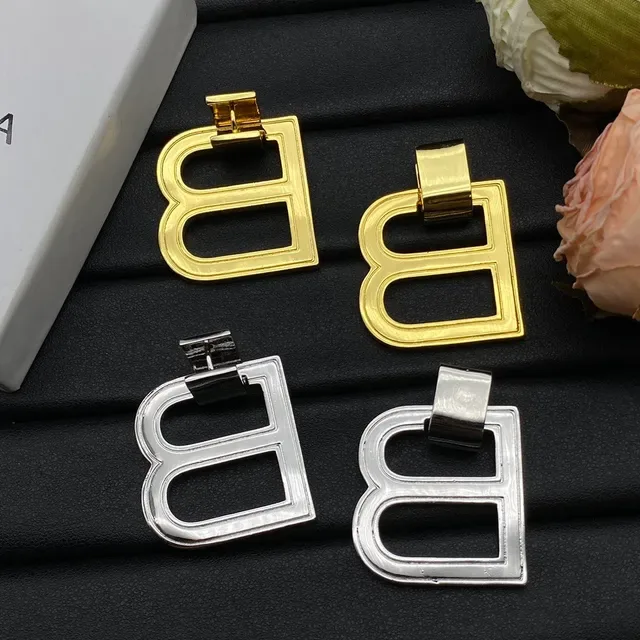 Silver Gold Double-B Monogram Open-Frame Earrings 7
