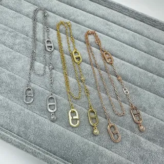 Silver Gold Metal Chain Open H-Shaped Pendant Necklace