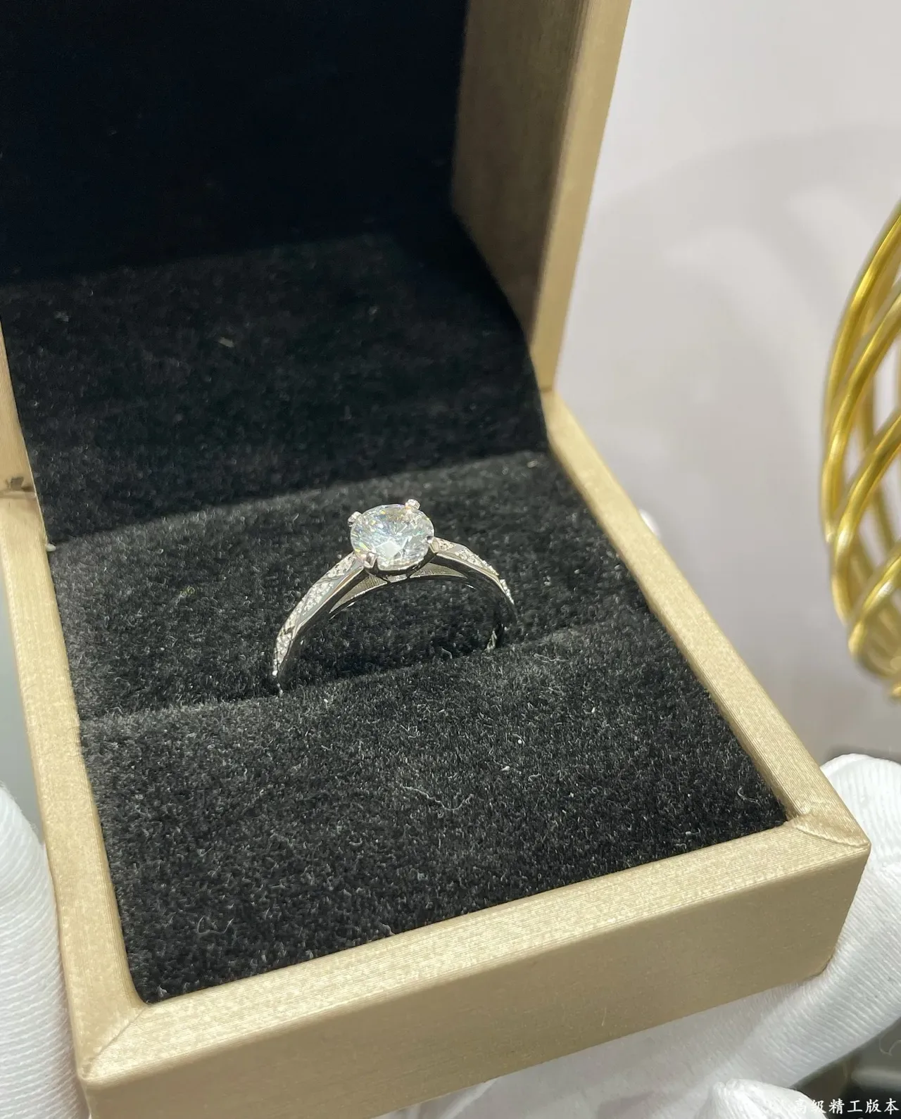 Silver Gold Solitaire Center Stone Pavé-Set Shoulders Ring 7