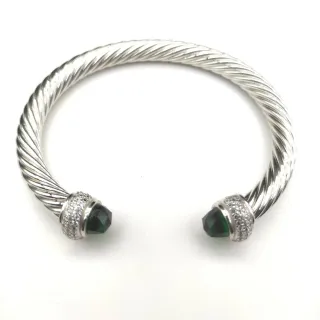 إسورة كابل ملتوي silver green حجر متعدد الأوجه نهايات