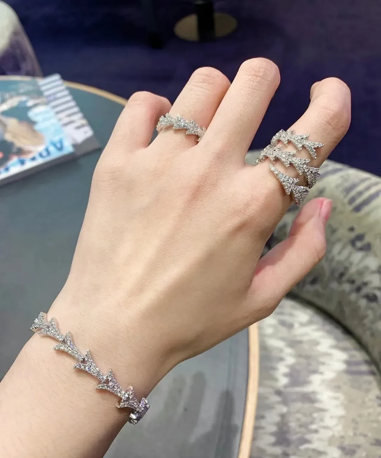 Joaillerie argent couronne pavé-set color navy 2