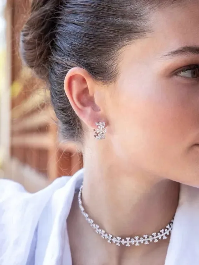 Silver Navy Multi-Tiered Crystal Cluster Dangling Earrings 3