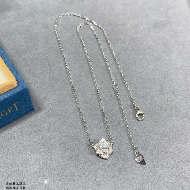 Silver-Tone Pavé Floral Rose Pendant Necklace 7