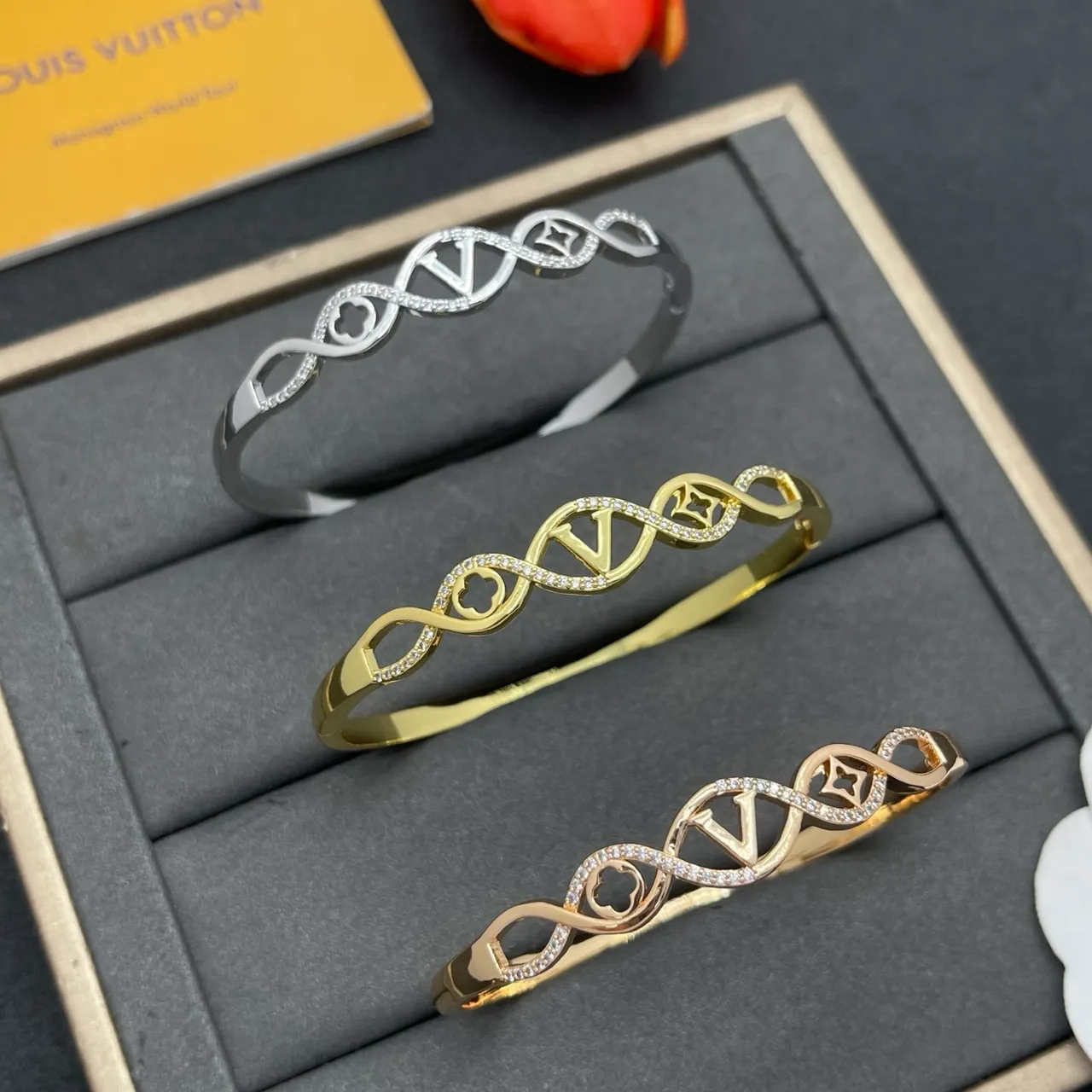 Silver-Tone Pavé Wave Motif Openwork Bracelet 2