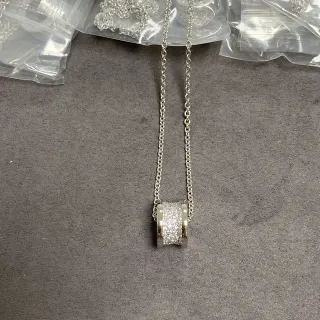 Silver-Toned Cylindrical Pavé Crystal Pendant Necklace