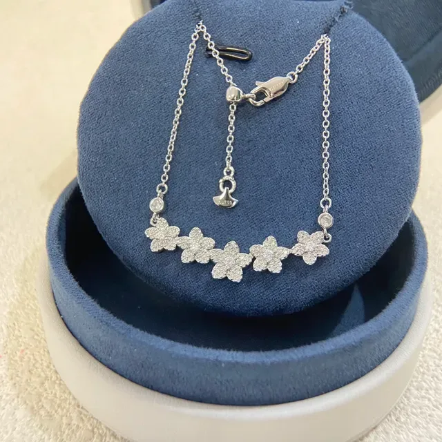 Silver-Toned Pavé Floral Five-Cluster Necklace 3