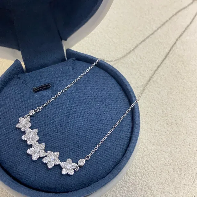 Silver-Toned Pavé Floral Five-Cluster Necklace 4