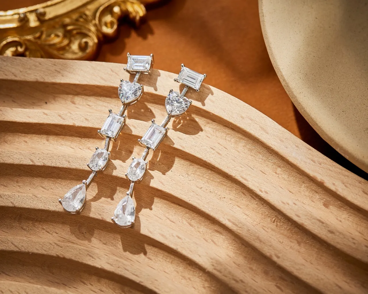 Silver Transparent Multi-Stone Linear Drop Assorted Cuts Earrings 7